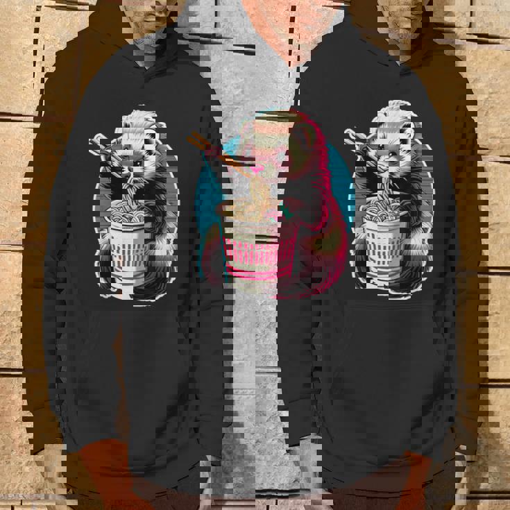 フェレットの飼い主かわいいカワイイアニメフェレットがラーメン丼シャツを食べる パーカー ライフスタイル