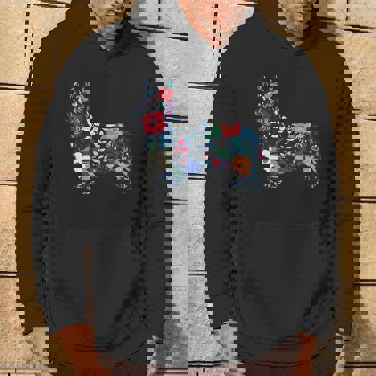 フローラルコーギーシルエット コーギー犬愛好家 パーカー ライフスタイル