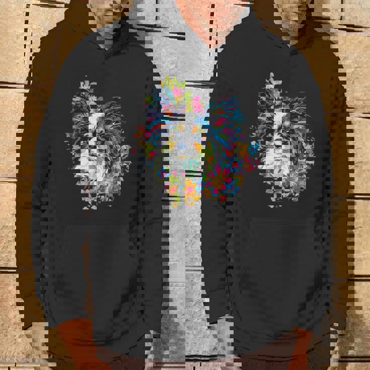 フローラル・ポップ・アート カラフルなパピヨン パーカー ライフスタイル