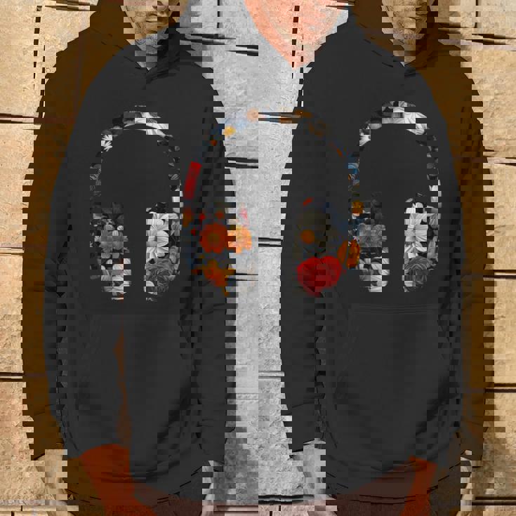 ヘッドフォンのシルエット 花柄 ボタニカル・フラワー パーカー ライフスタイル