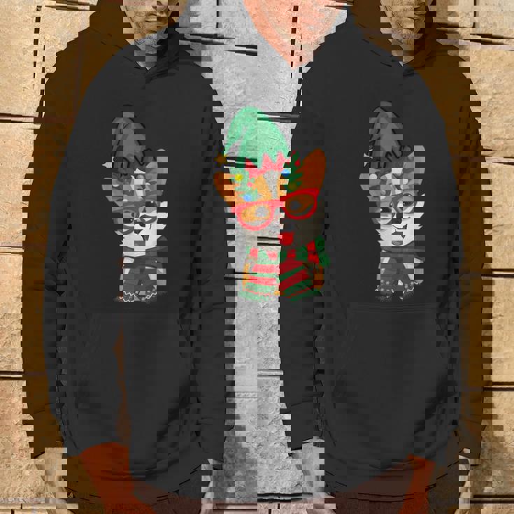 メリークリスマス かわいいオタクウェールズコーギー エルフの帽子とスカーフ付き パーカー ライフスタイル