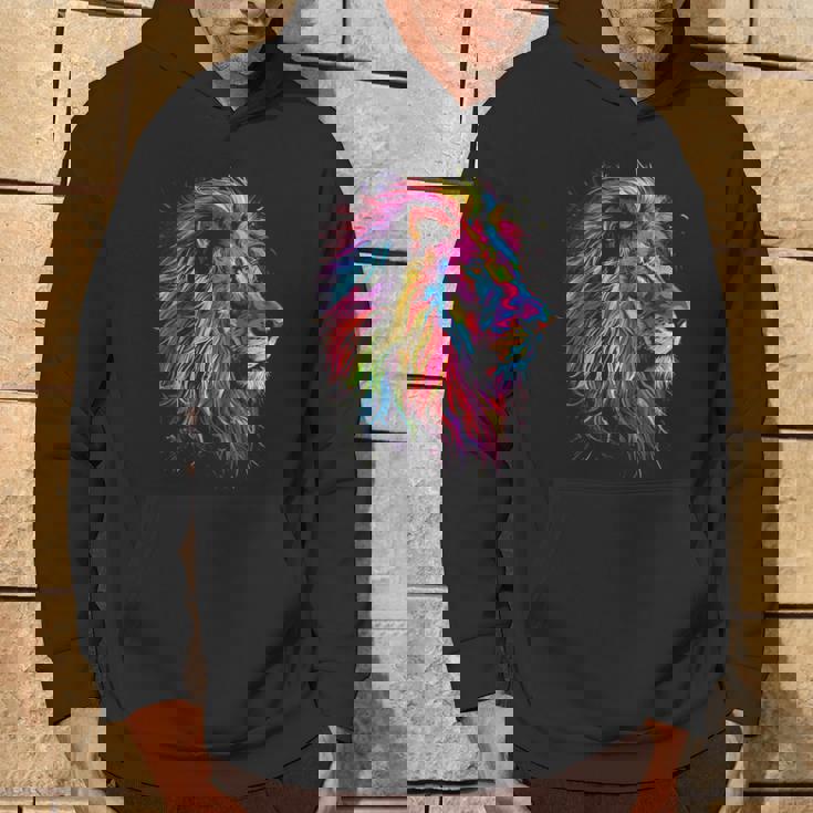 ライオンアート 抽象 カラフル 動物 グラフィック ライオン パーカー ライフスタイル