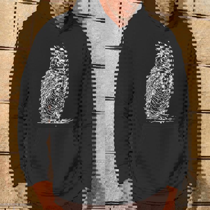 ラインアート 鳥・鳥類学者 オオツノフクロウ パーカー ライフスタイル