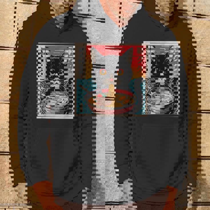 ラーメンと黒猫 和風ビンテージ パーカー ライフスタイル