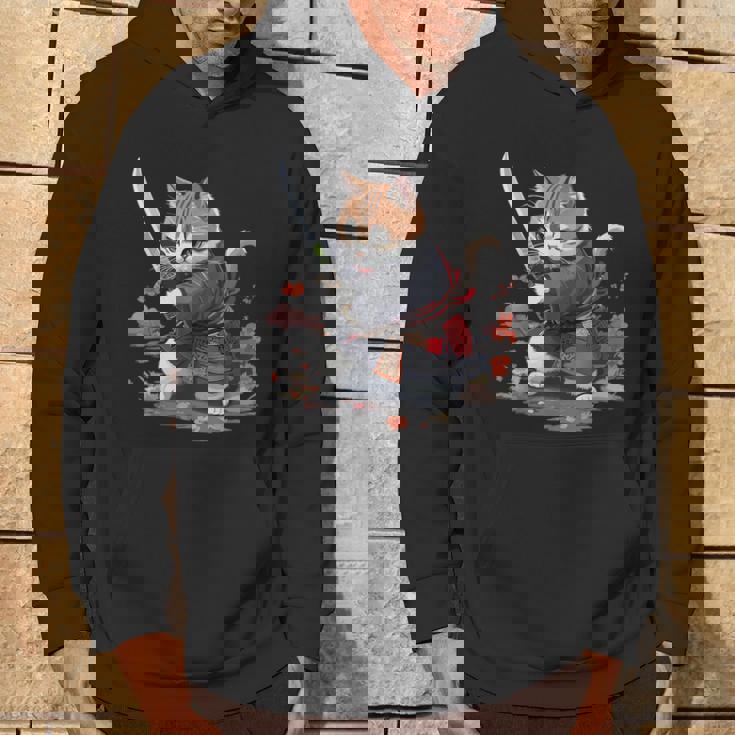 レトロな日本の侍猫グラフィック 猫愛好家 パーカー ライフスタイル