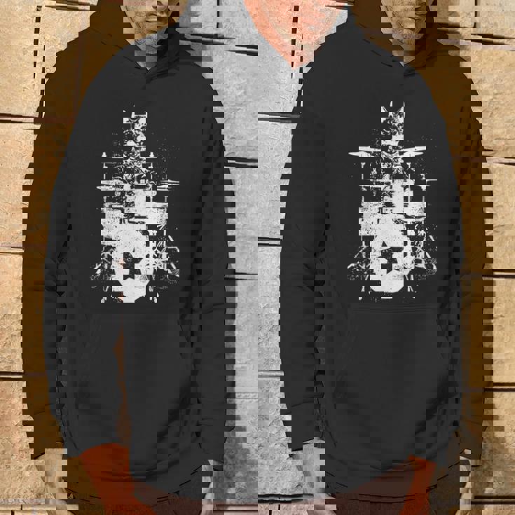 ロックスター ドラマー 猫 ドラム演奏 ミュージシャン バンド 音楽好き パーカー ライフスタイル