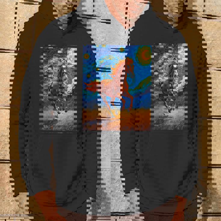 ヴァンゴッホの星空の夜ワイルドホースマスタングアニマル愛好家 パーカー ライフスタイル