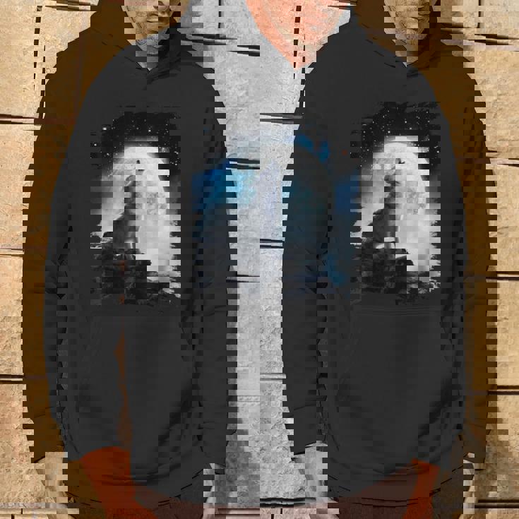 宇宙空間 オオカミ 月に遠吠えするオオカミ パーカー ライフスタイル