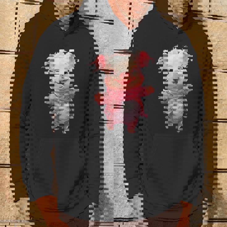 帽子とスカーフを着た豚のクリスマスプレゼント パーカー ライフスタイル