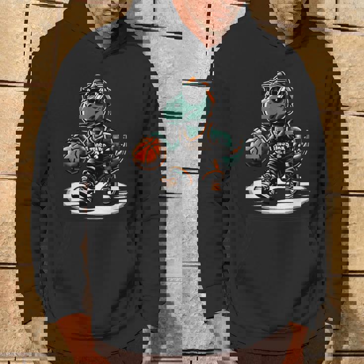 恐竜 バスケットボール T-Rex スポーツプレーヤー コーチ 面白い 男の子向け パーカー ライフスタイル