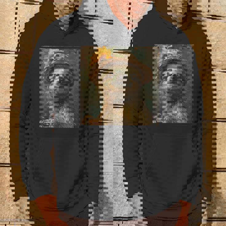 日よけ帽子をかぶったかわいいナマケモノ、面白いナマケモノ パーカー ライフスタイル