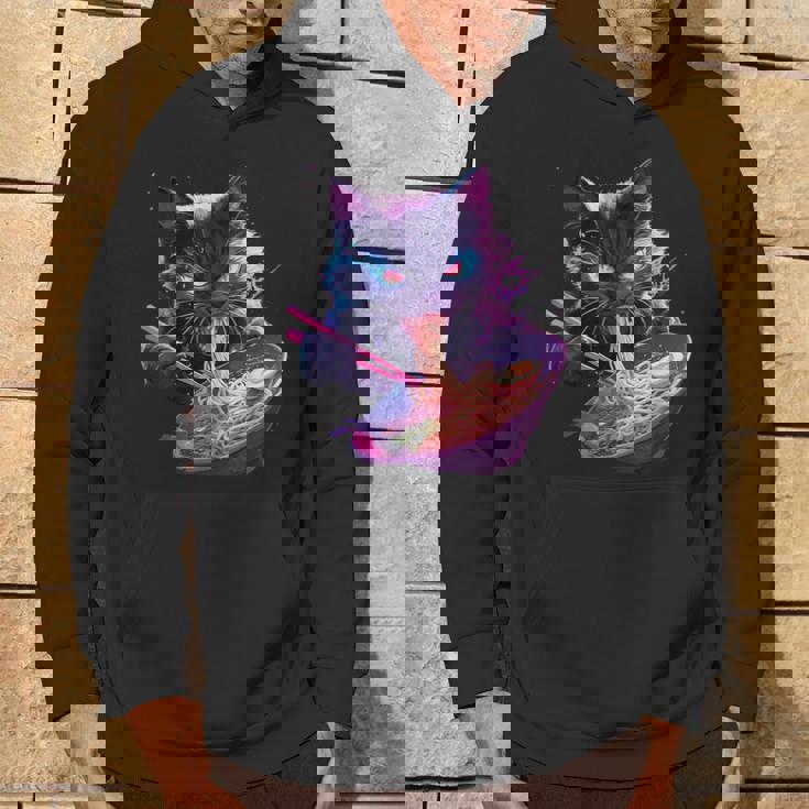 日本美術 ラーメン 猫 忍者 シンセウェーブ スタイル サムライキャット パーカー ライフスタイル