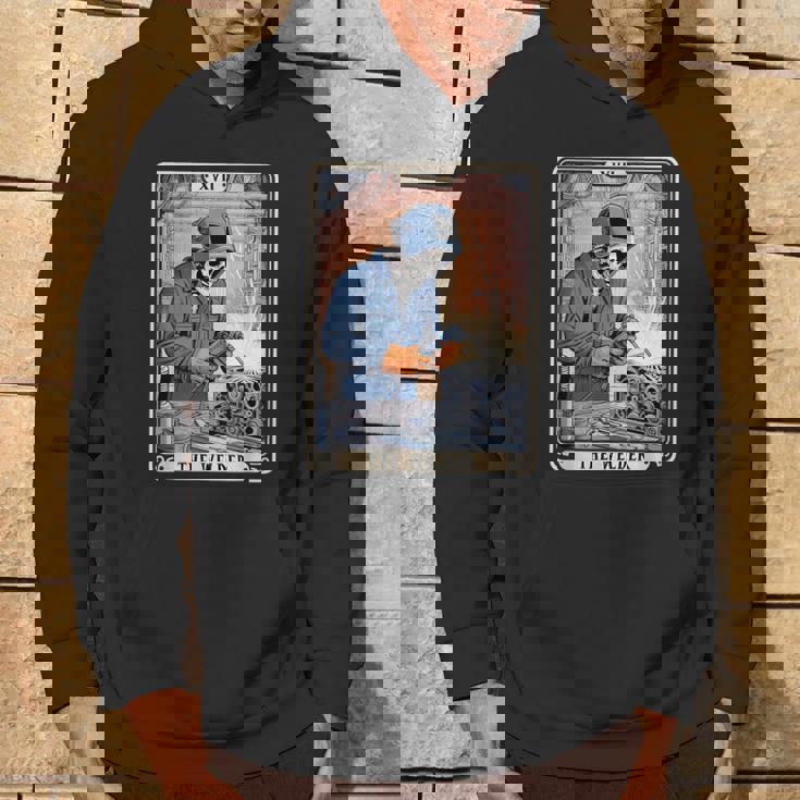 溶接機 溶接 タロット カード スケルトン 面白い 金属製 労働者 パーカー ライフスタイル