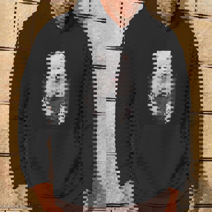 犬好きの方へのギフト サモエド ポケットに入った面白い犬の顔 パーカー ライフスタイル