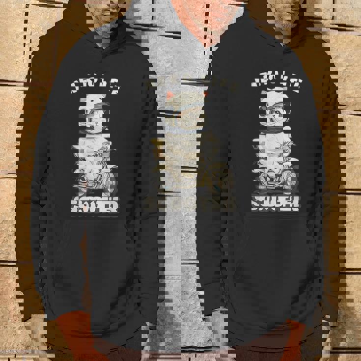 猫 ネコ 白猫 イラスト 原付 スクーター バイク 猫好き バイク好き かわいい おもしろ レトロ Neko Life パーカー ライフスタイル