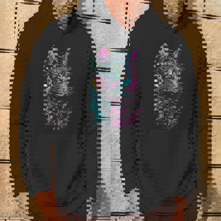 猫 動物 モチーフ 音楽 ヘッドホン イラスト 猫 パーカー ライフスタイル