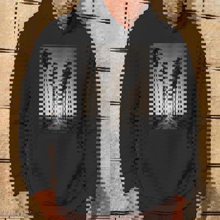 白黒写真 ヤシの木の夕日 ビンテージ写真 パーカー ライフスタイル