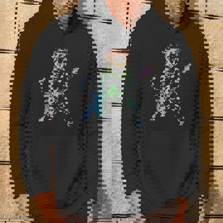 虹色グラデーションの猫のギターデザイン パーカー ライフスタイル