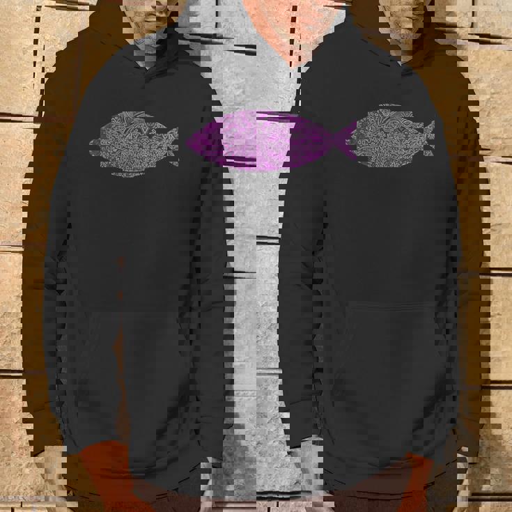 複雑なピンクの魚のイラスト 葉の付いた芸術的なデザイン パーカー ライフスタイル