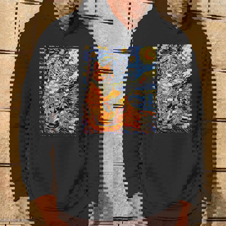 面白いレトロなデザインの猫がギターを弾く 星月夜 パーカー ライフスタイル