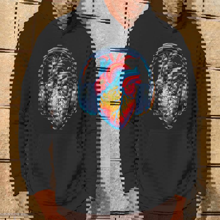 音楽解剖学的ハートとヘッドフォンdjミュージックグラフィック パーカー ライフスタイル