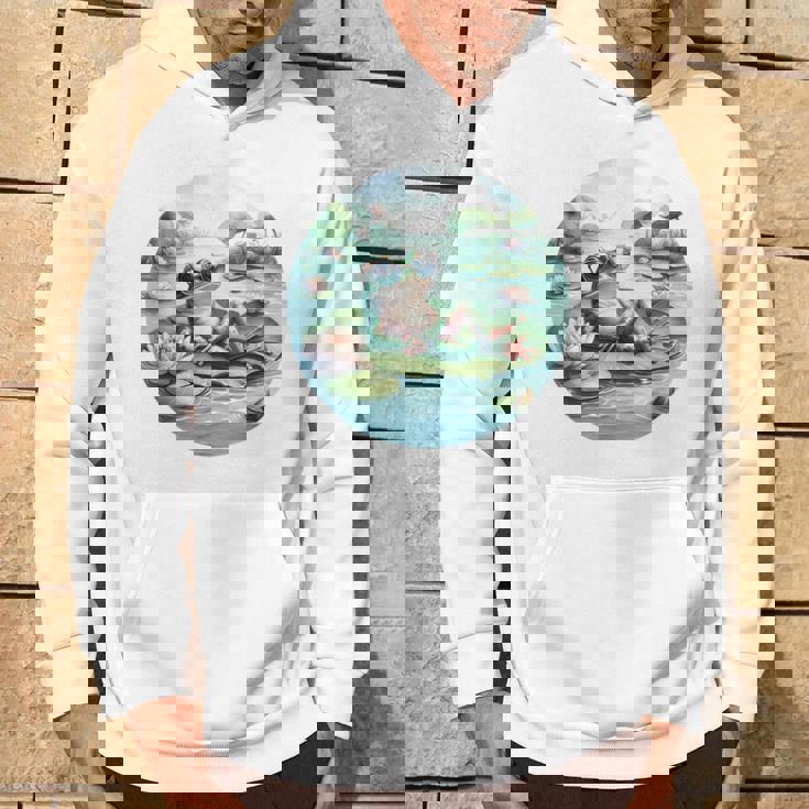 「池でリラックス」 – スイレンの上にサングラスをかけたカエル パーカー ライフスタイル