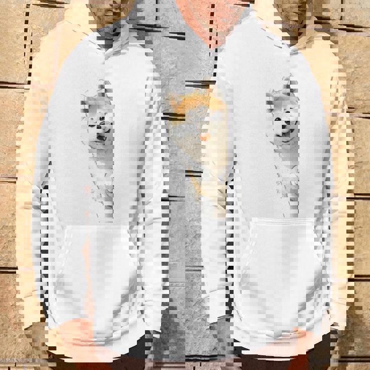 かわいい日本の秋田犬が角をのぞく犬好き。 パーカー ライフスタイル