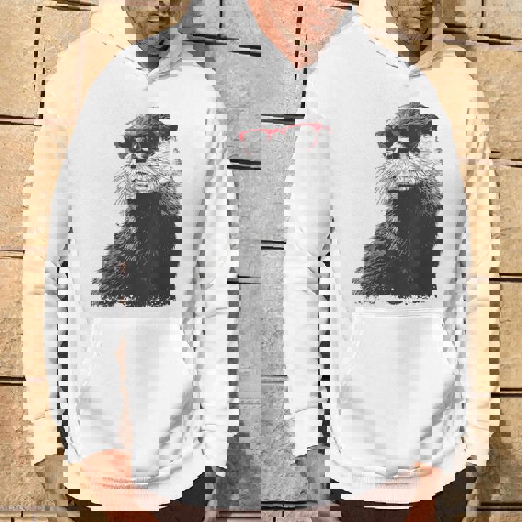 カワウソ アニマル柄 動物園 図面 イラスト 顔 カワウソ パーカー ライフスタイル