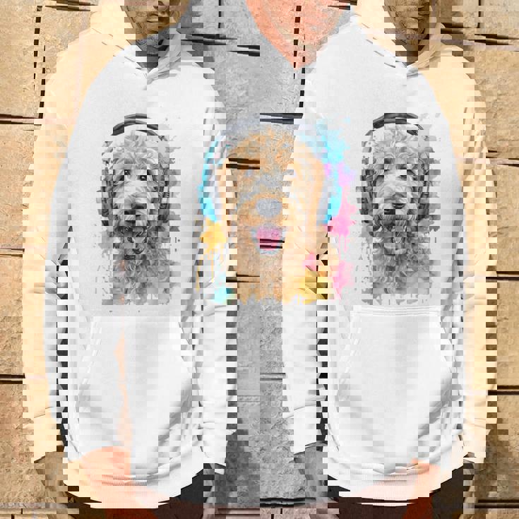 ゴールデンドゥードル、ヘッドフォン、犬、動物プリント パーカー ライフスタイル