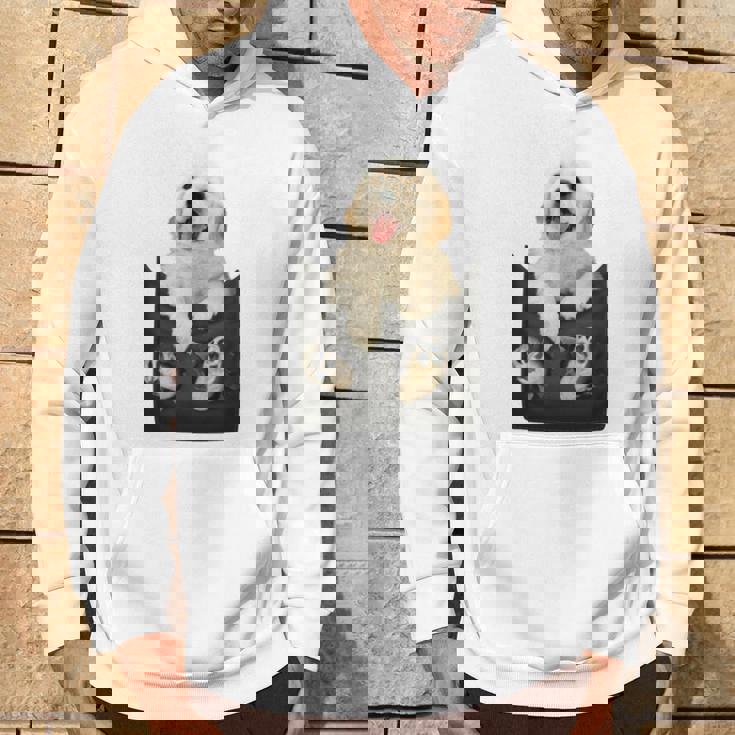 ゴールデンレトリバー ポケットに入った子犬 長袖tシャツ パーカー ライフスタイル