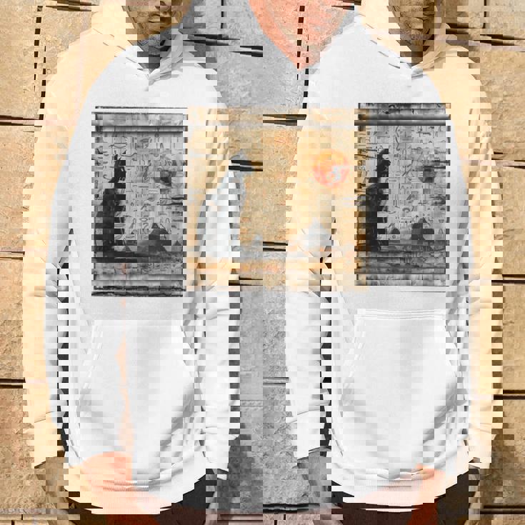 サンセット ピラミッド パピルス スクロール 砂漠 エジプトアート 猫 長袖tシャツ パーカー ライフスタイル