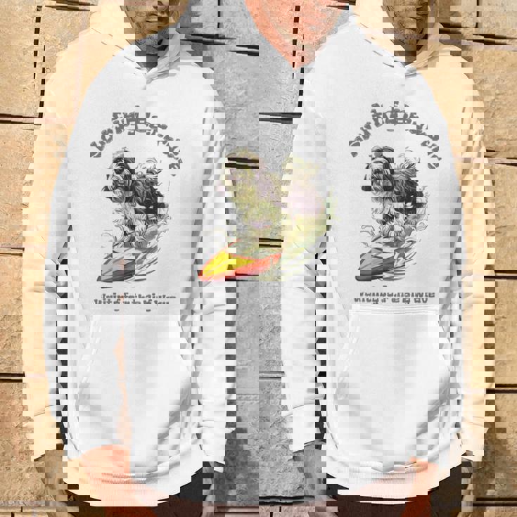 サーフィン 犬 ビアデッドコリー かわいい 面白い パーカー ライフスタイル