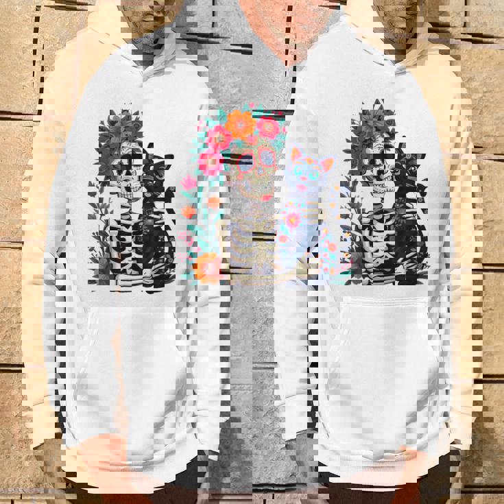 スケルトン ハグ 猫 シュガー スカル Día Los Muertos ハロウィン パーカー ライフスタイル