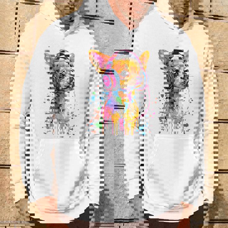 チワワの恋人 ポップアート ヘッドフォンを着て おもしろい チワワ 長袖tシャツ パーカー ライフスタイル