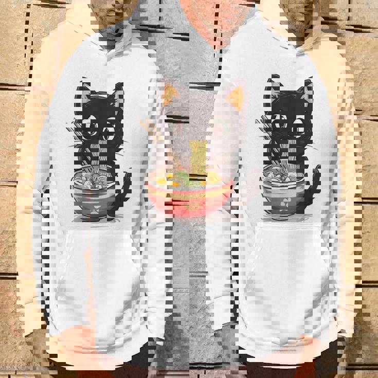 ヌードルキャット黒猫ラーメンデザイン パーカー ライフスタイル