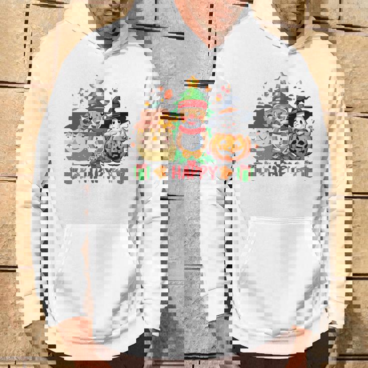 ハッピー、感謝祭、ハロウィン、メリークリスマス。 長袖tシャツ パーカー ライフスタイル