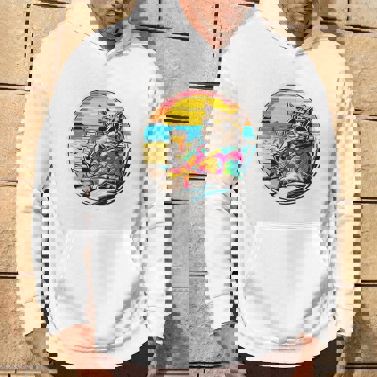 ビーチでドリンクを飲みながらリラックスできるレトロなヴィンテージクールな猫 長袖tシャツ パーカー ライフスタイル