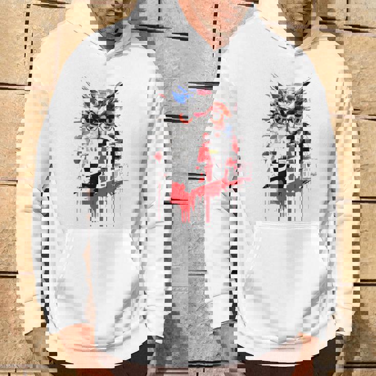 フクロウ アート 絵画 抽象 動物 描画 グラフィック フクロウ パーカー ライフスタイル