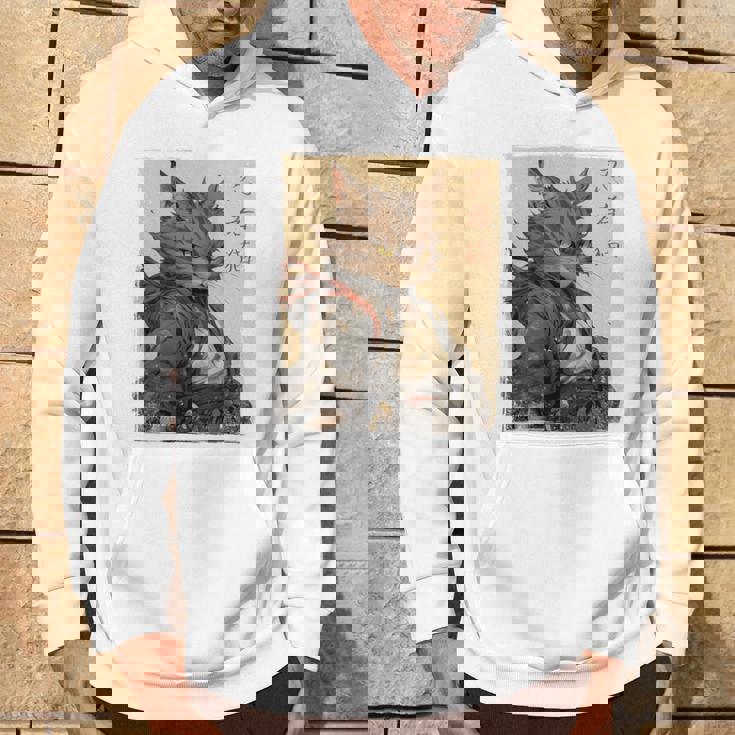 ヴィンテージ 日本の風景 侍 猫 漢字 Art Back パーカー ライフスタイル