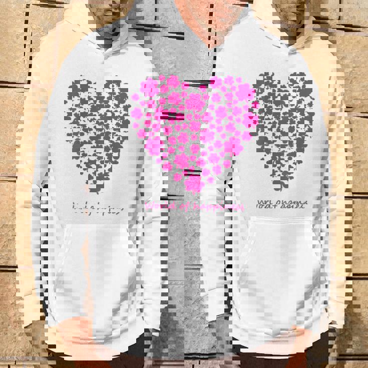 世界中の幸せを願う 可愛い ハート ピンク クローバー 反戦 平和 バックプリント パーカー ライフスタイル