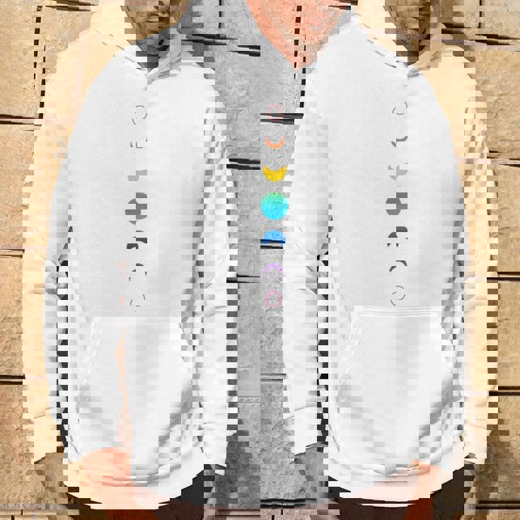 天空の月の満ち欠け バックプリント 虹の月天文学 パーカー ライフスタイル