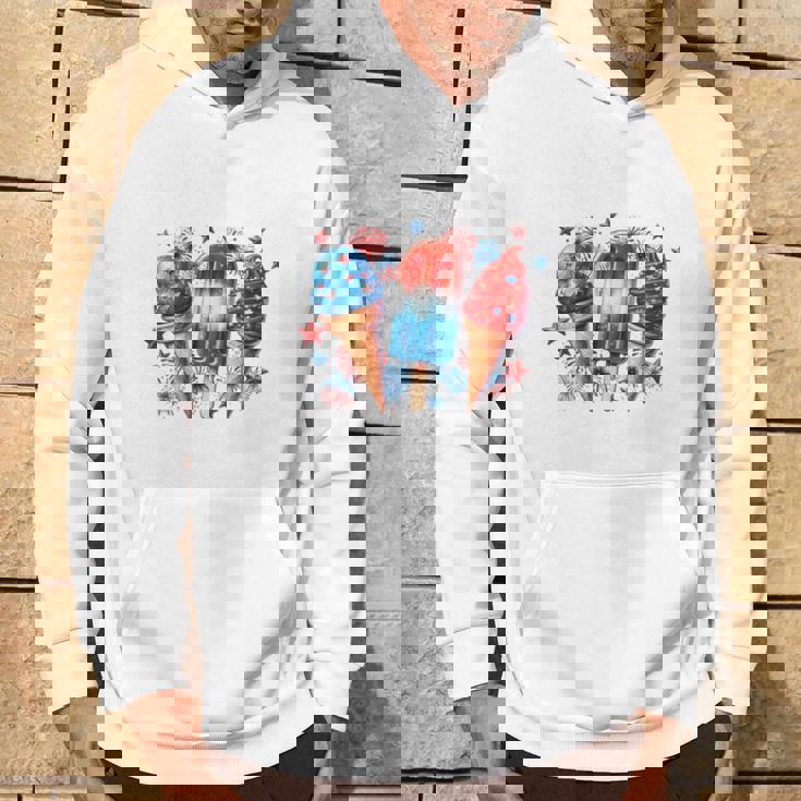 少年 赤 白 青 アメリカ国旗 7月4日 アイスキャンディー 愛国的 長袖tシャツ パーカー ライフスタイル