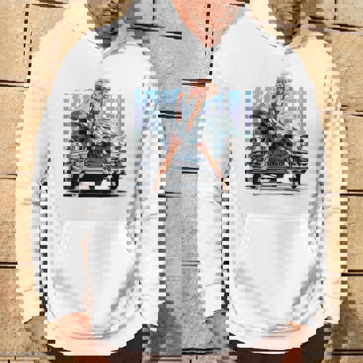 強風ピンナップガールとオールドアメ車のバックプリント パーカー ライフスタイル