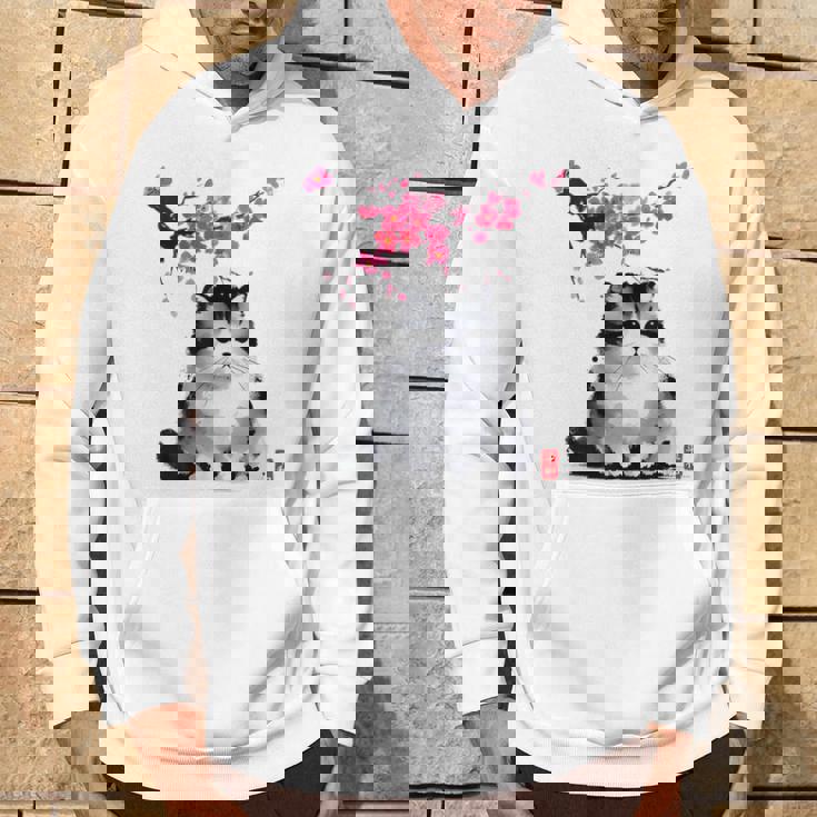 日本の墨絵マンチキン猫 桜 桜アート パーカー ライフスタイル