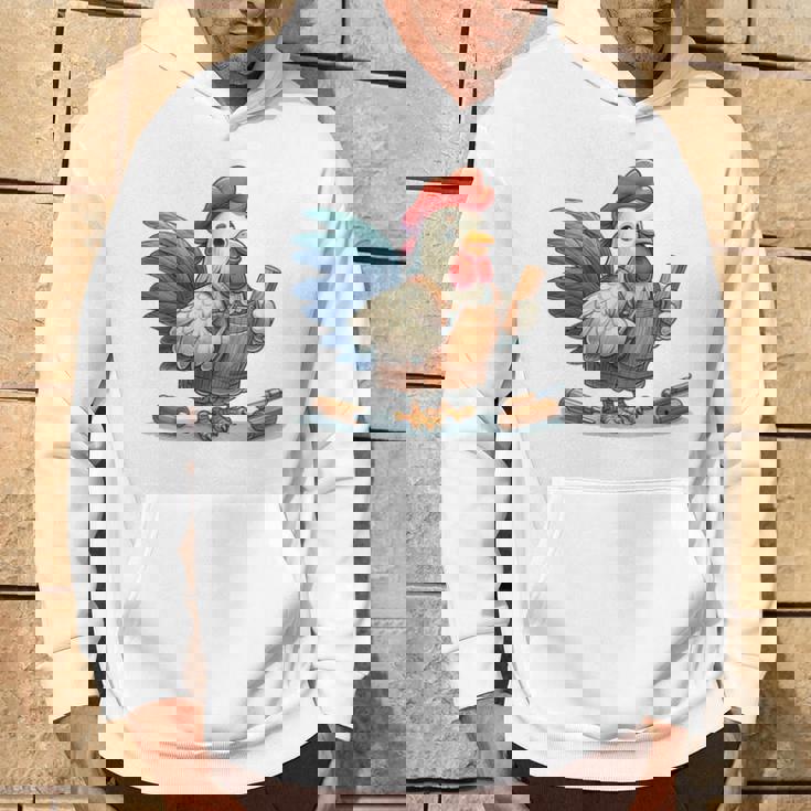 木彫りの鶏、かわいいデザイン パーカー ライフスタイル