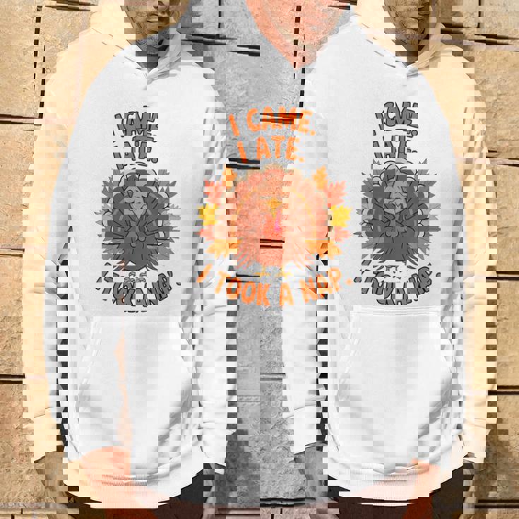 来た、食べた、昼寝した 感謝祭 家族のユーモア パーカー ライフスタイル