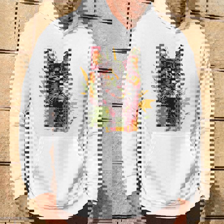 猫 抽象的 かわいい アート ポートレート 動物 恋人 グラフィック 猫 パーカー ライフスタイル