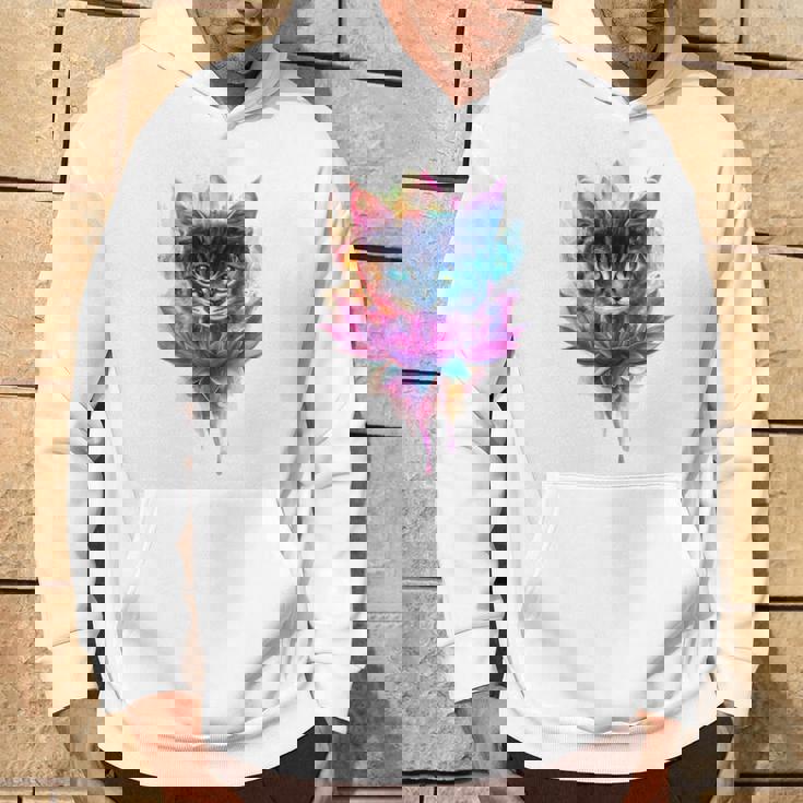 猫 花 カラフル かわいい アート 動物好き グラフィック 猫 パーカー ライフスタイル