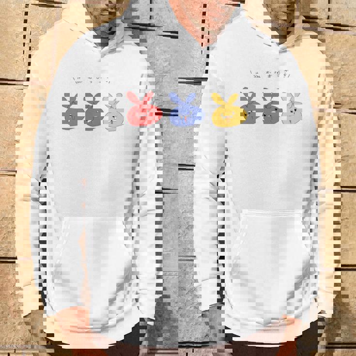 耳結びうさぎ 赤青黄 Cぽむこ かわいい うさぎ キャラクター 長袖tシャツ パーカー ライフスタイル