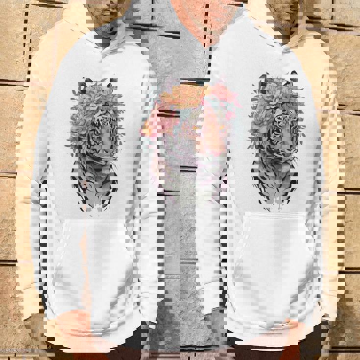 花柄 水彩 虎 花 王冠 虎好き パーカー ライフスタイル